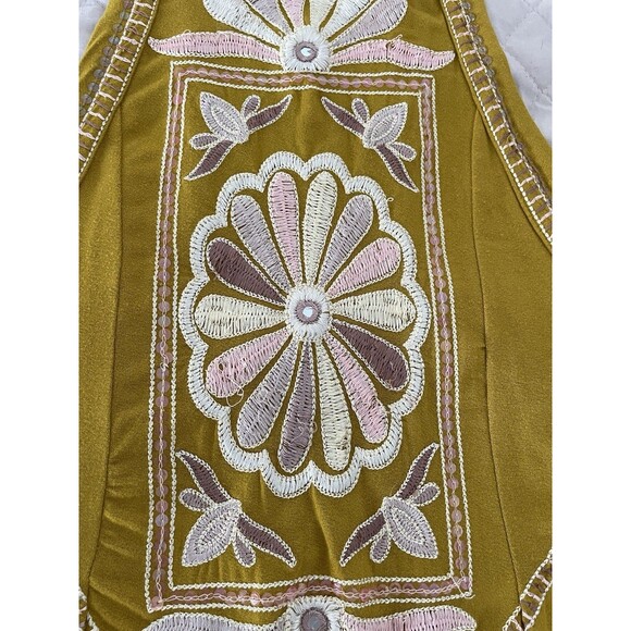 Free People Gold Mustard Embroidered Flowy Tank Top Oversized Fit SZ XS - Picture 16 of 16